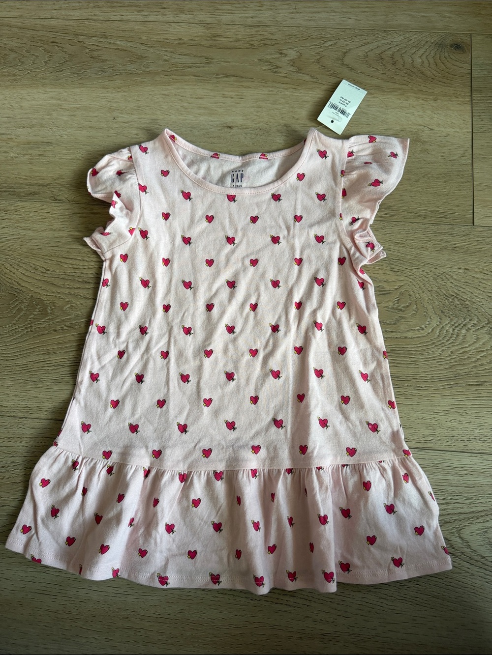 GAP Pink Dress with Red Heart Print and Ruffle Hem NWT size 4